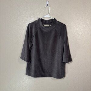 Soft Surroundings Top Womens Petite Medium PM Velvet Ribbed Blouse Gray
